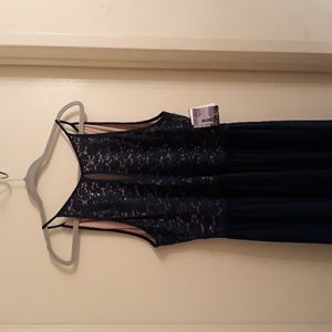 R & M Richards Nightway Sequined Bodice Gown Size 14W Peacock/Nude